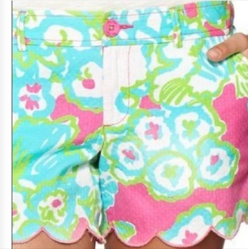 LILY PULITZER Buttercup Scalloped 00 White Pink Green  5" Shorts Summer